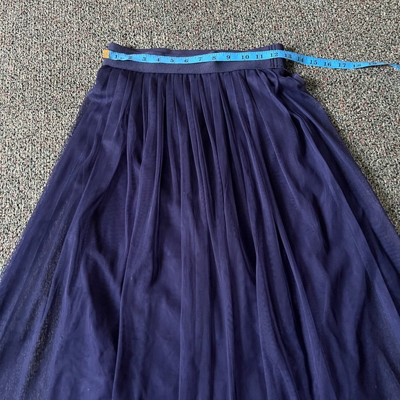 Navy Blue Modest Layered Pleated Highwaist Mesh Tutu Midi Knee-Length Skirt XS-S - Picture 15 of 16